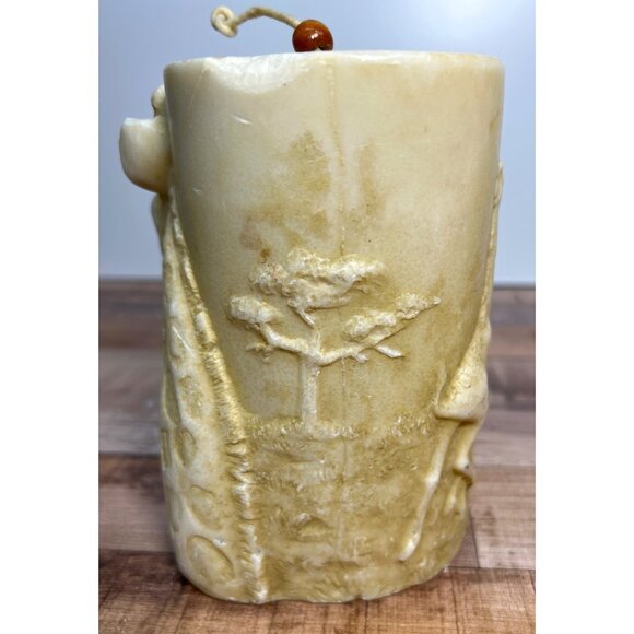 Handmade Carved Giraffe Ivory-Colored Wax Candle With Rustic Rope & Wooden Bead - Picture 3 of 5